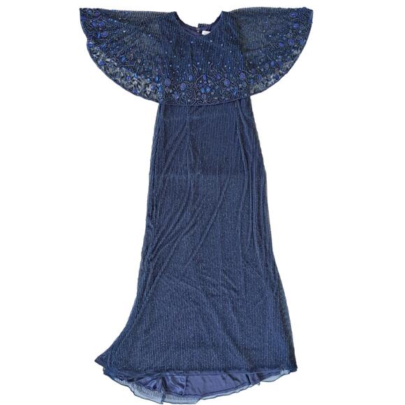 MAC DUGGAL High Neck Column Beaded Gown w/ Cape Size 12 Blue Formal Dress - Picture 10 of 12